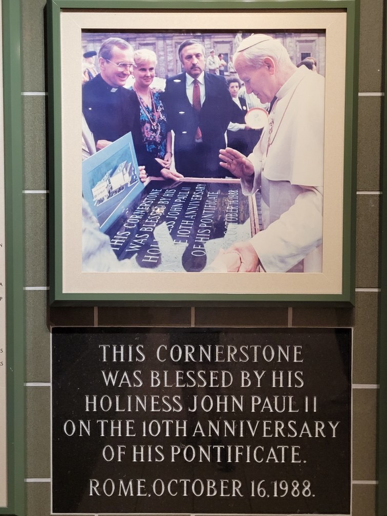 Pope John Paul II blessing the Centre cornerstone in Rome in 1988
