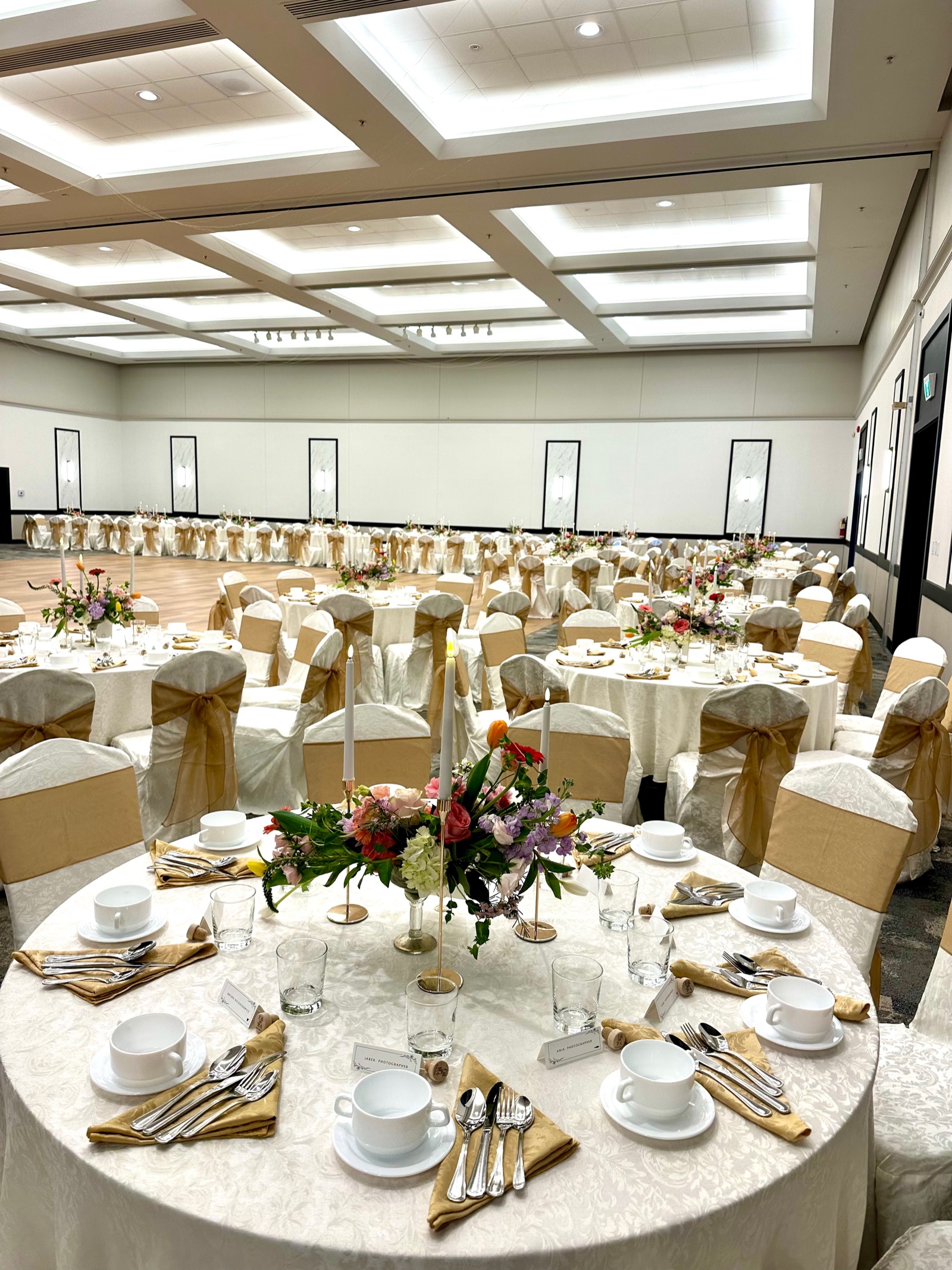 The Great Hall prepared for a wedding reception